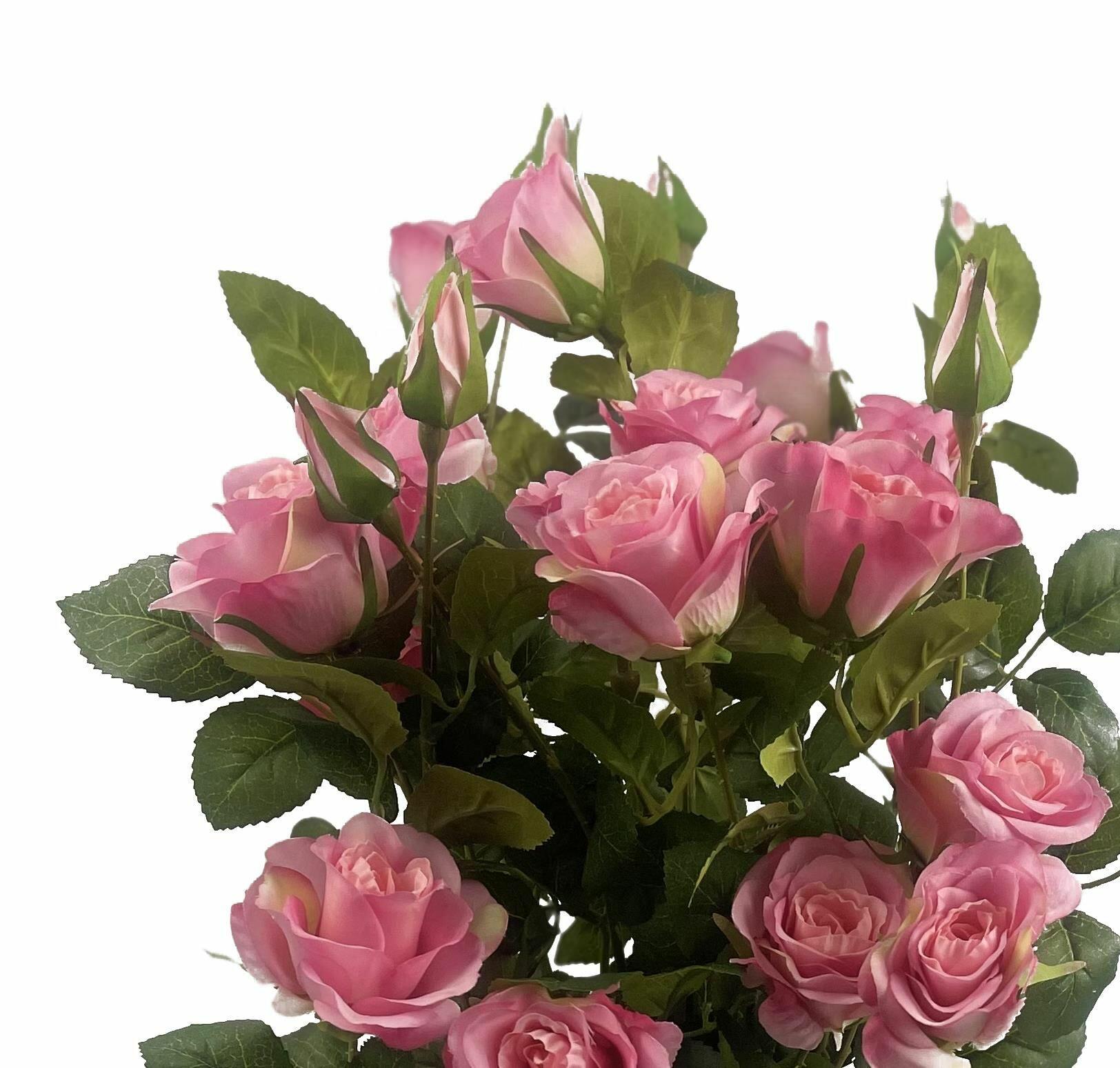 Premium Rose Bush Pink Silk Flowers and Leaves