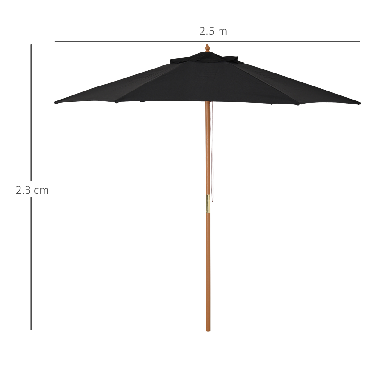 2.5m Wood Garden Parasol Umbrella Black