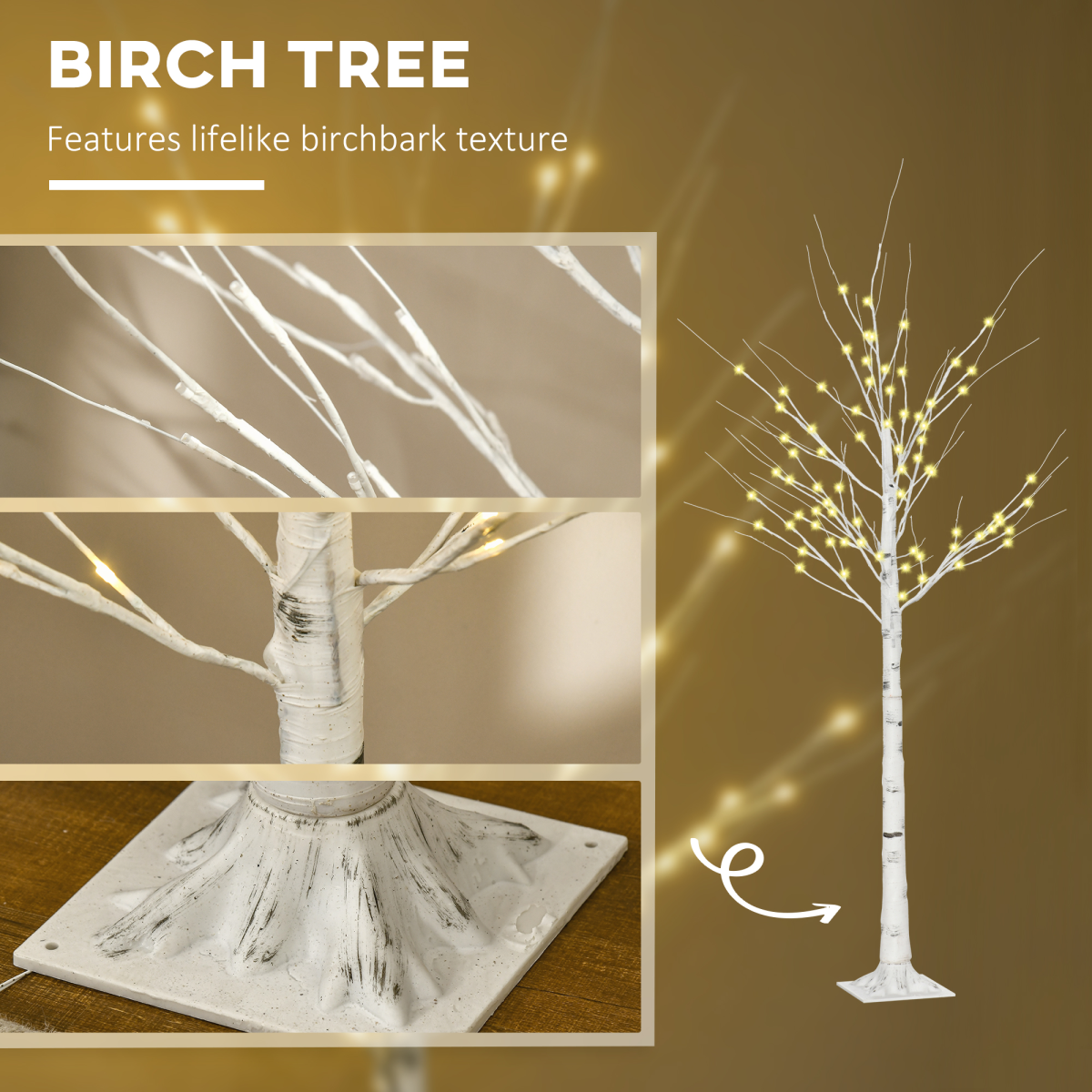 6ft Artificial White Birch Tree - 96 Warm White Pre-Lit