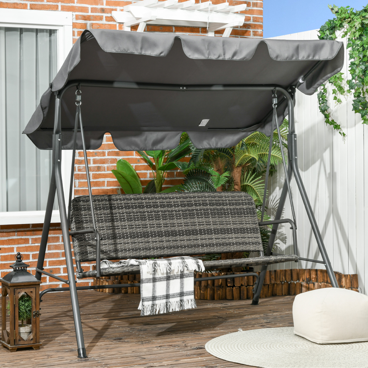 3-person Garden Rattan Swing Chair, Hanging Bench