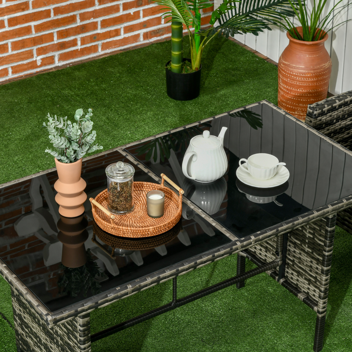 outsunny rattan garden furniture sofa set, 2 armchairs