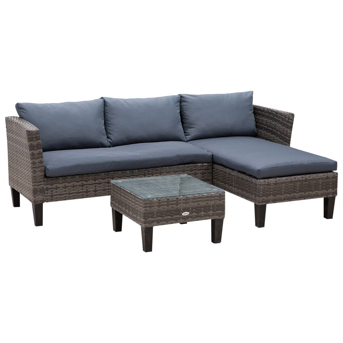 3-seater outdoor garden pe rattan furniture set grey