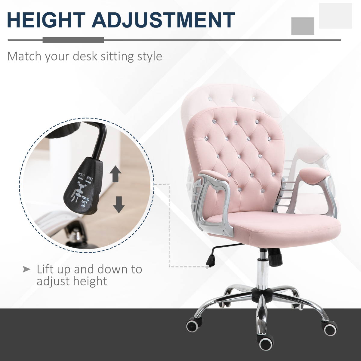 office chair luxury velour diamond tufted padded ergonomic view 4