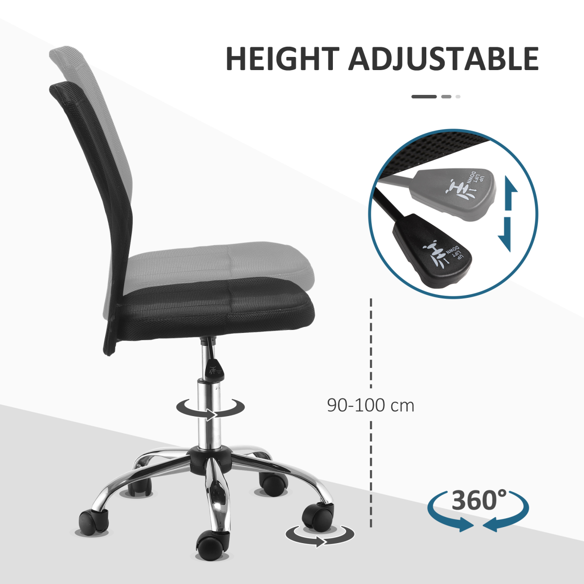 armless office chair ergonomic padded height adjustable mesh view 5