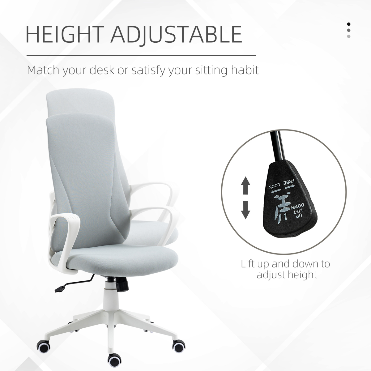 vinsetto highback home office chair height adjustable elastic view 4