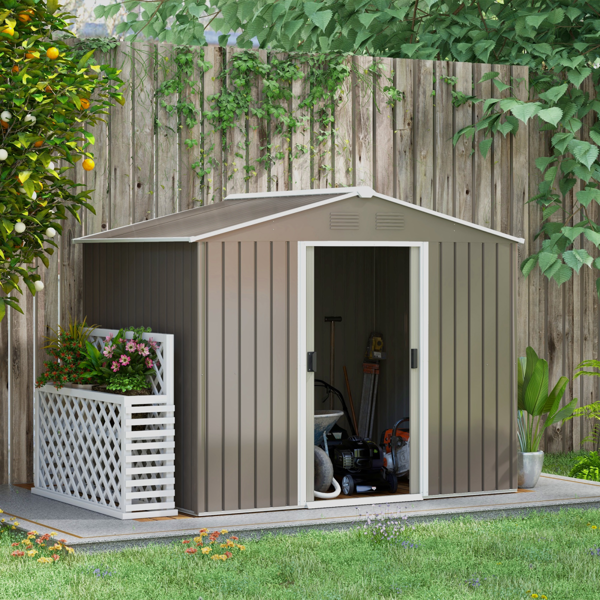 outsunny 8 x 6ft garden storage shed w/