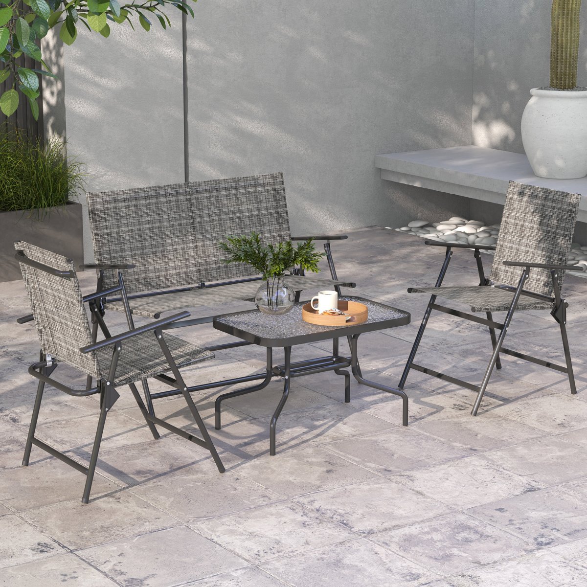 outsunny patio furniture set, garden set with table,