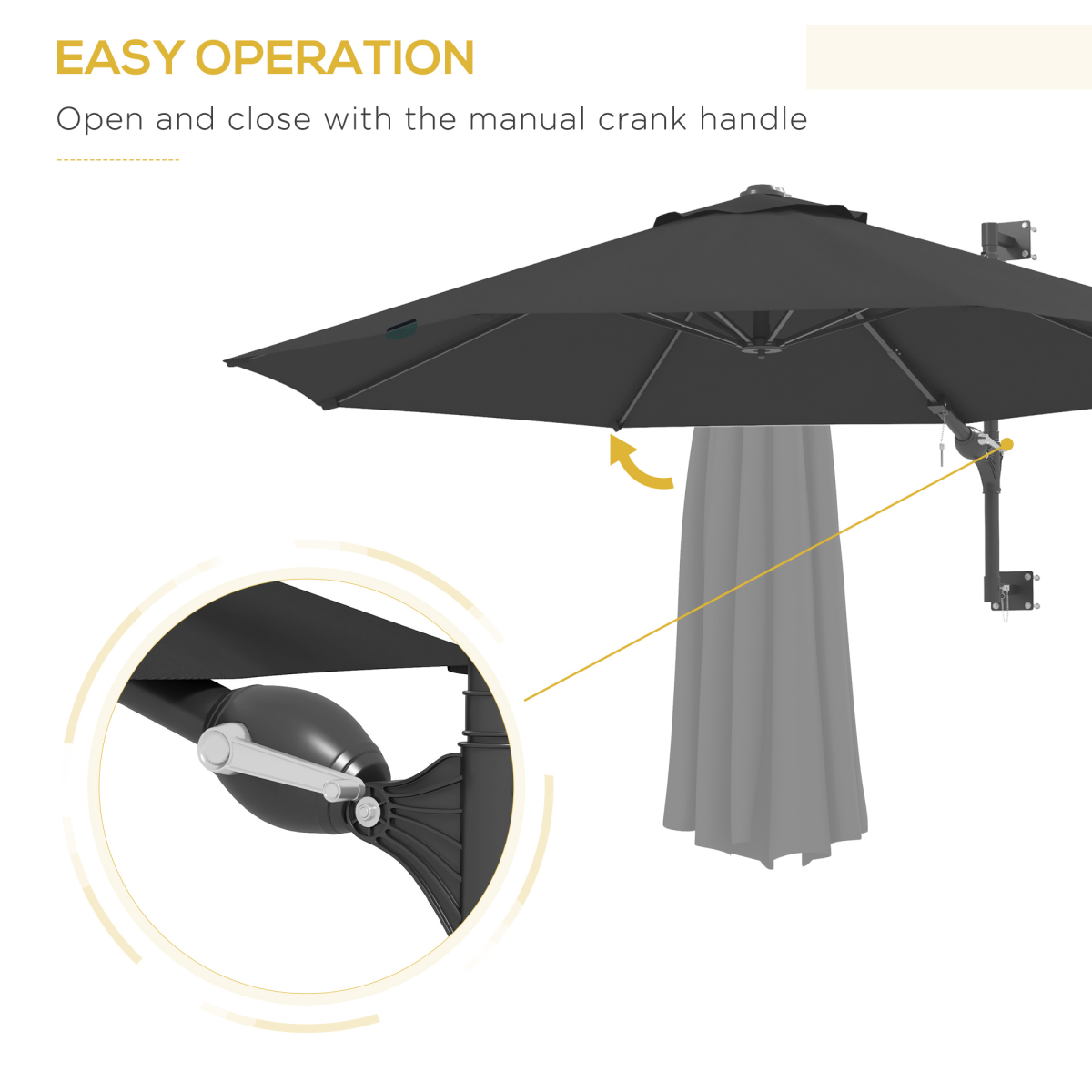 outsunny sun parasol with vent, wall umbrella for