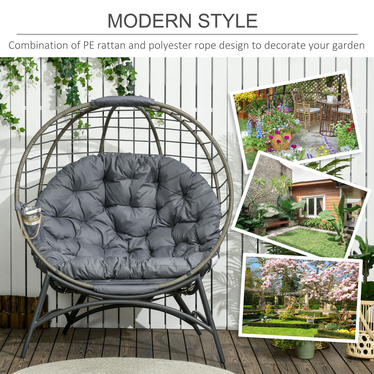 outsunny rattan egg chair wicker basket chair with