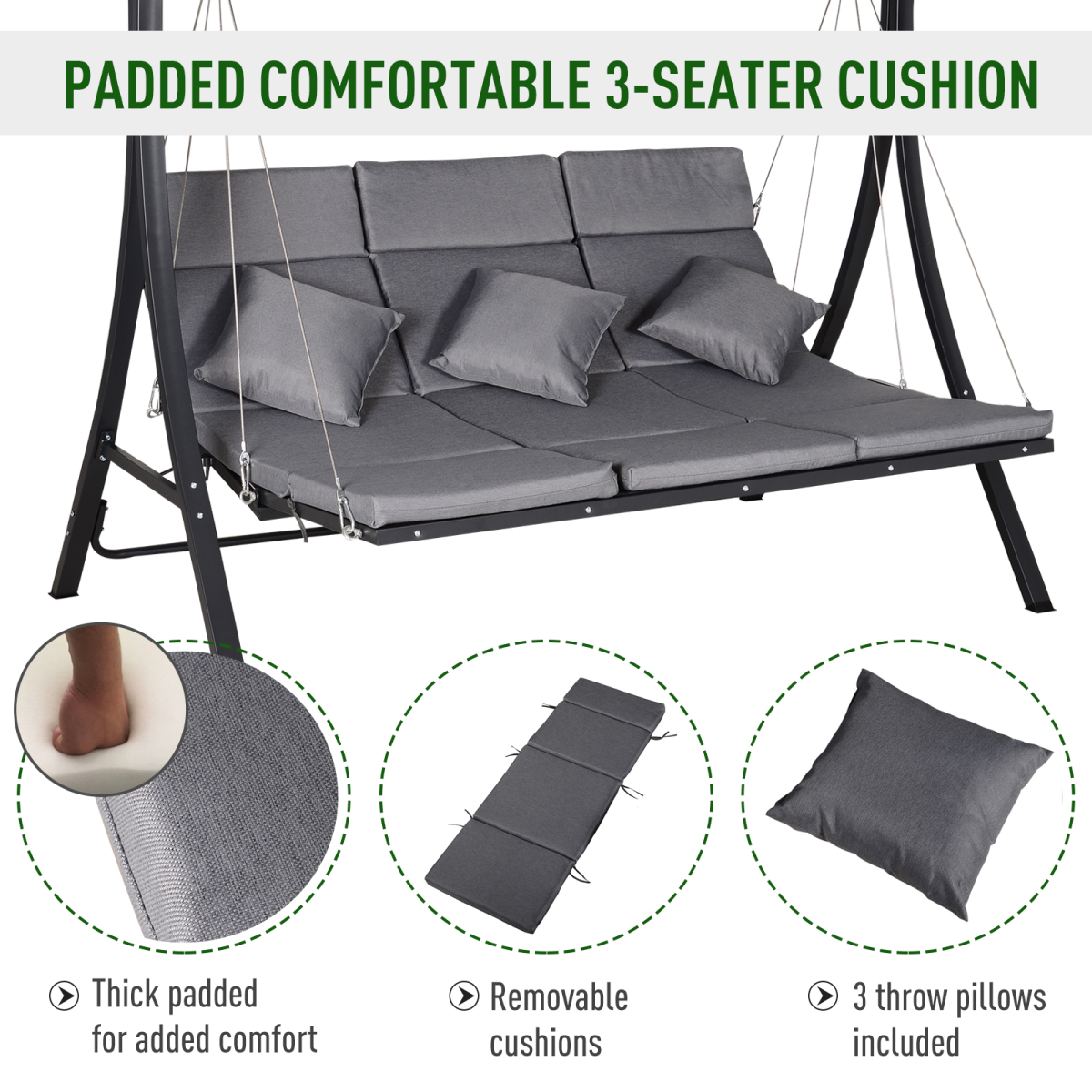 steel pipe 3seater outdoor garden recliner swing chair view 6