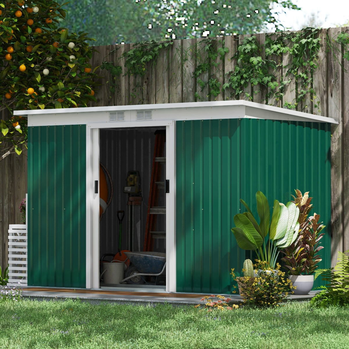 9ft x 425ft garden metal storage shed equipment view 2