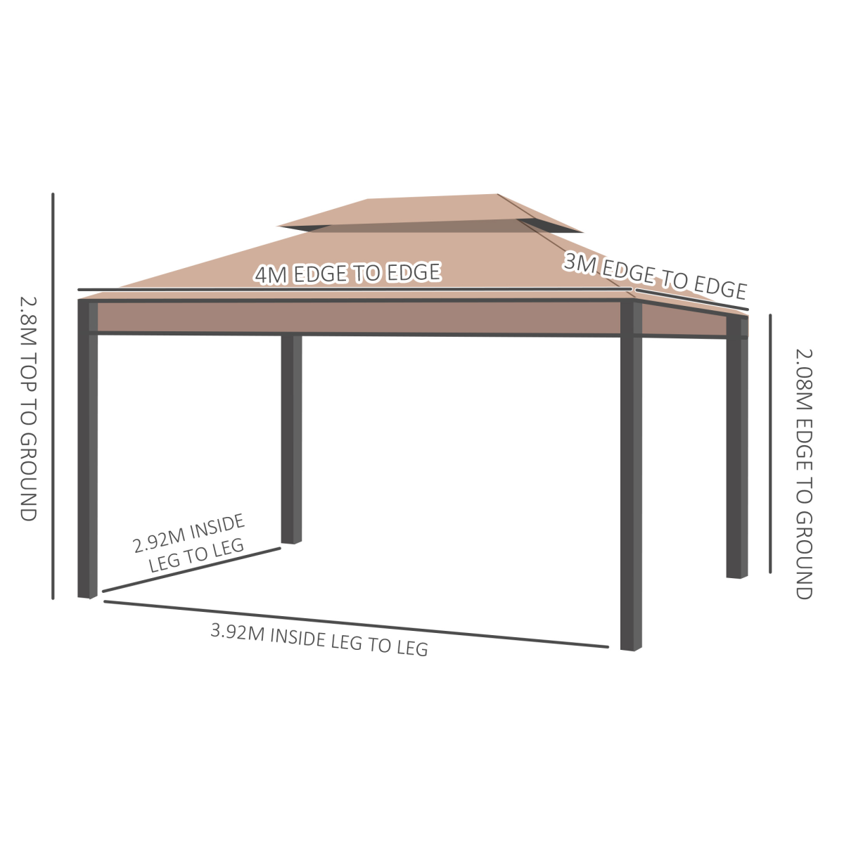 3x4m metal gazebo marquee patio canopy shelter with view 3