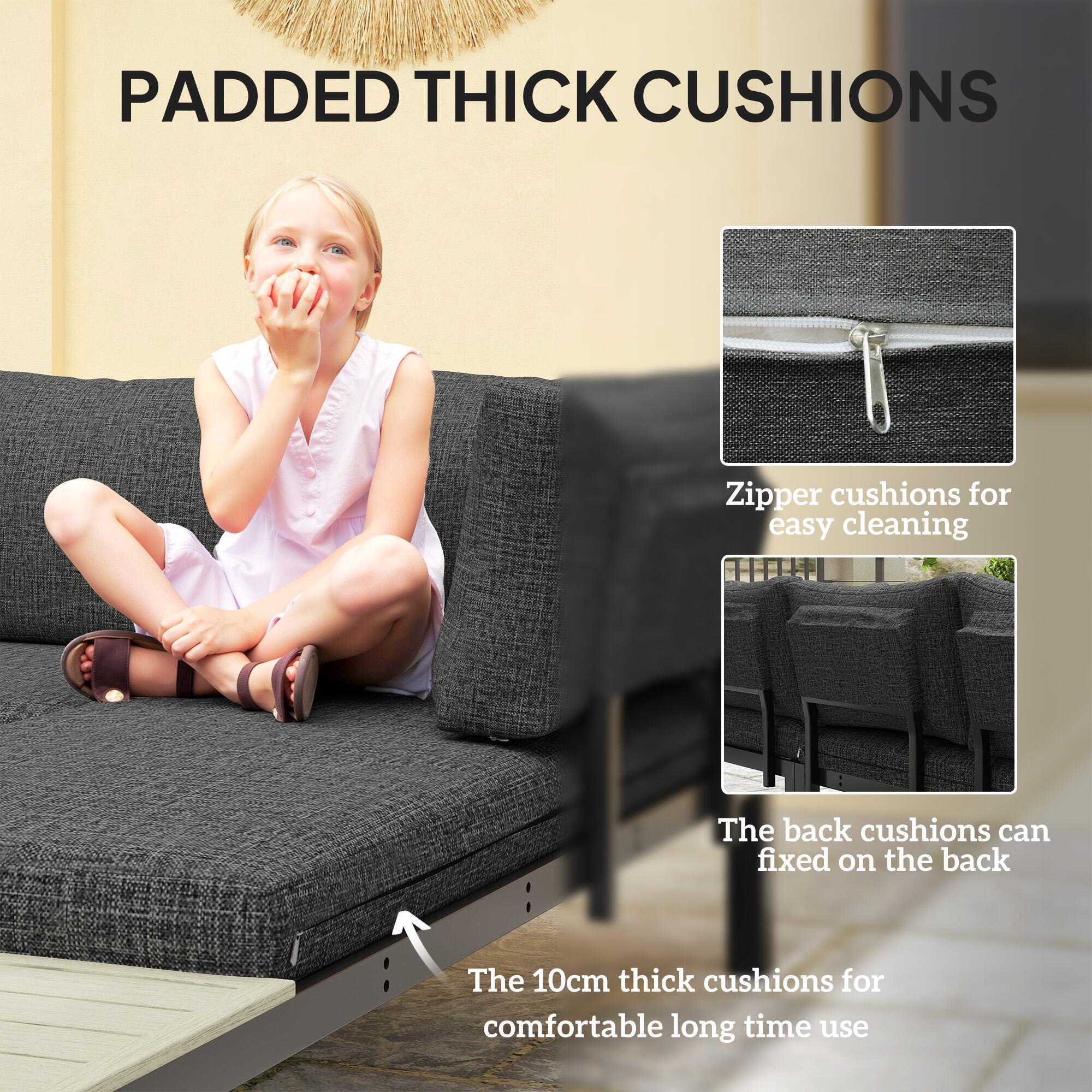 outsunny 3pcs garden sectional sofa side table furniture view 4