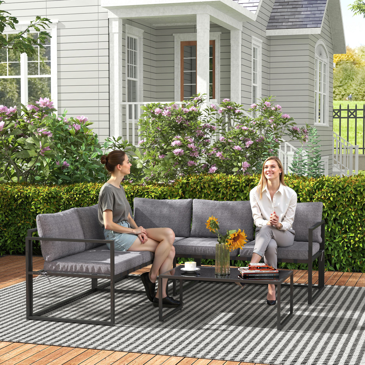 outsunny 3 piece l shaped garden furniture set view 8