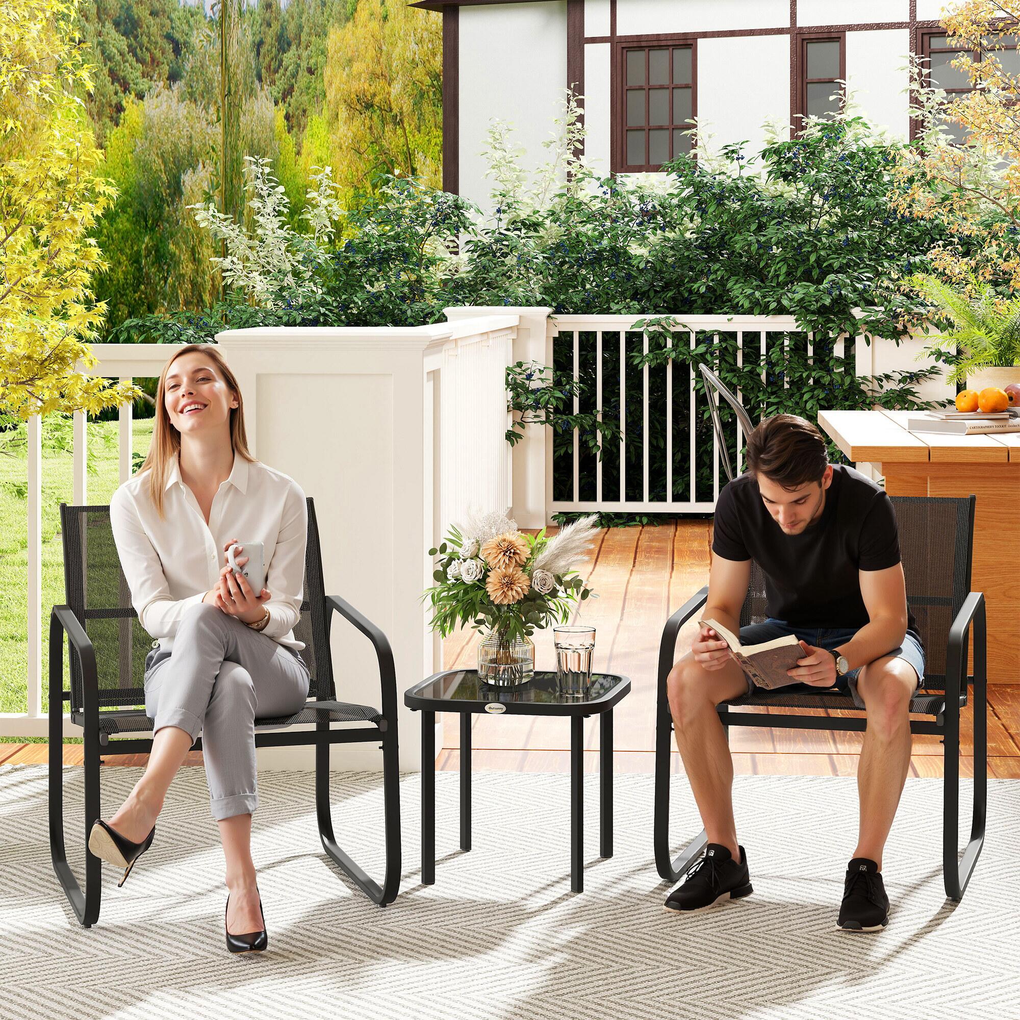 outsunny garden bistro set metal garden furniture set view 2