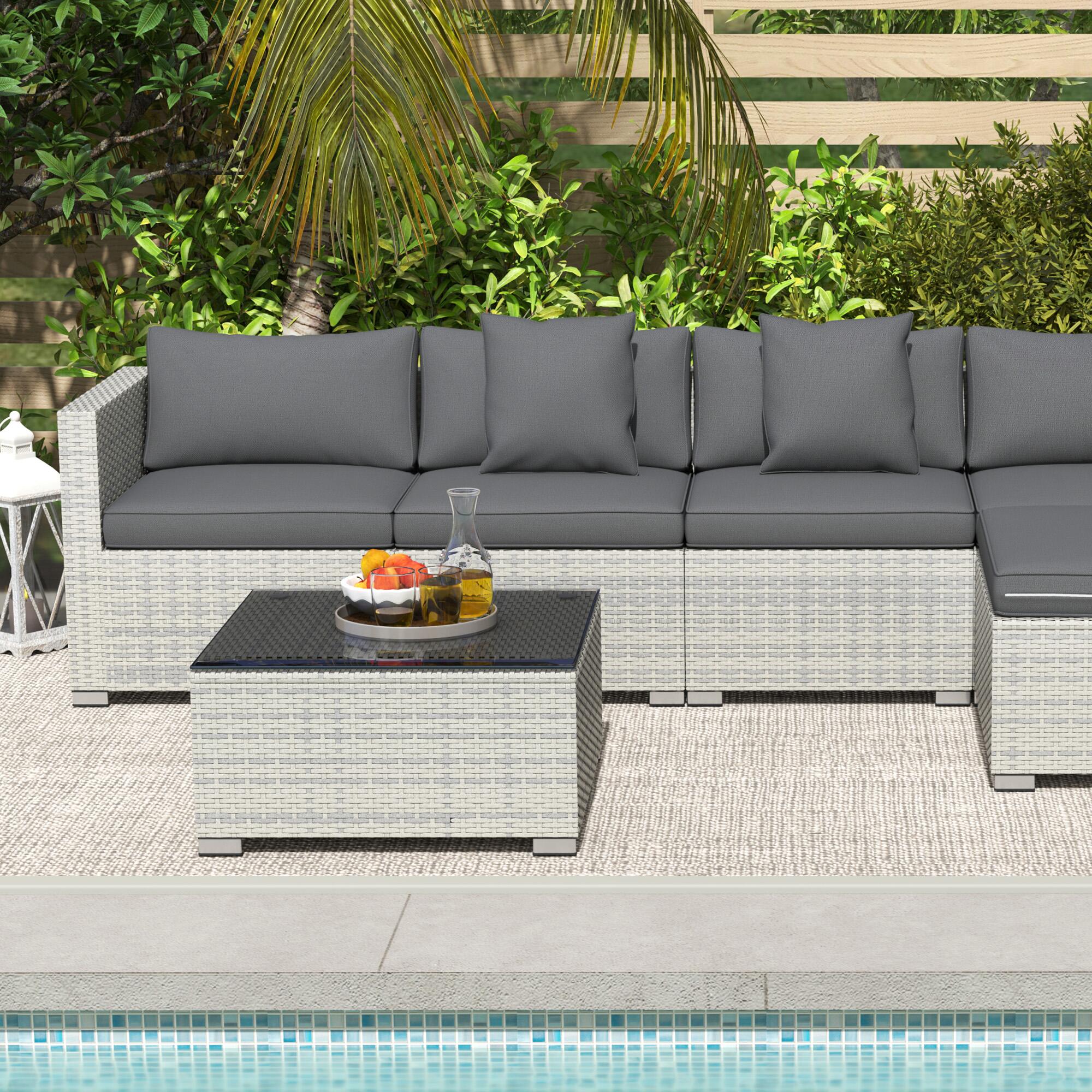 outsunny 6 pieces rattan furniture set garden sofa view 8