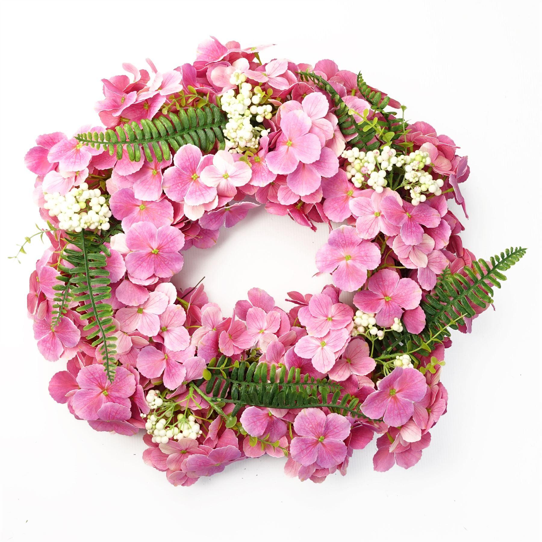 image of 40cm artificial pink floral blossom wreath