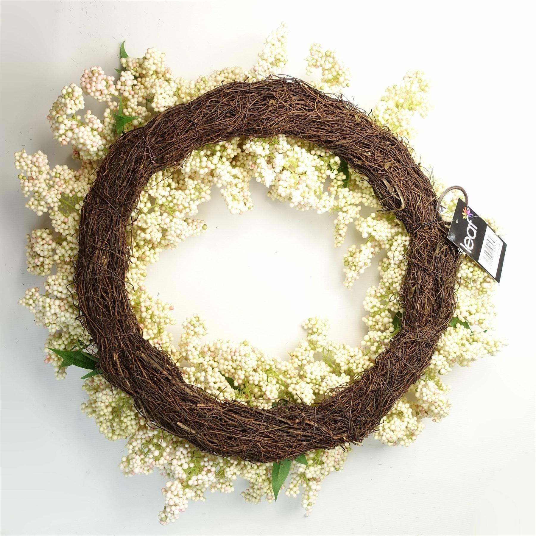 image of 55cm artificial hanging white berries wreath view 34