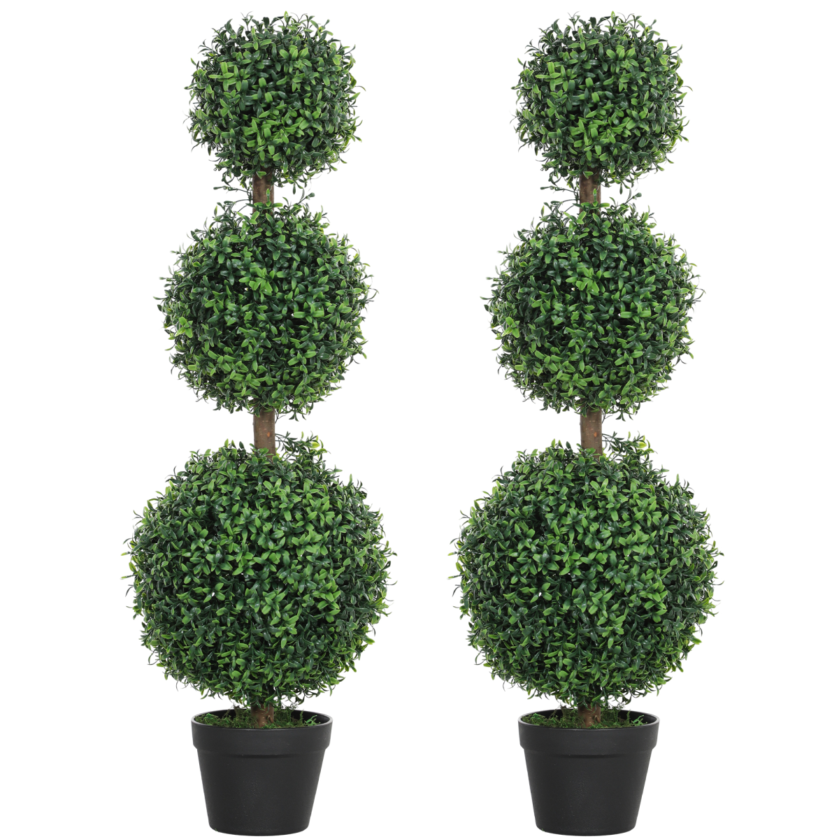 image of set of 2 decorative artificial plants boxwood trees in pot, green