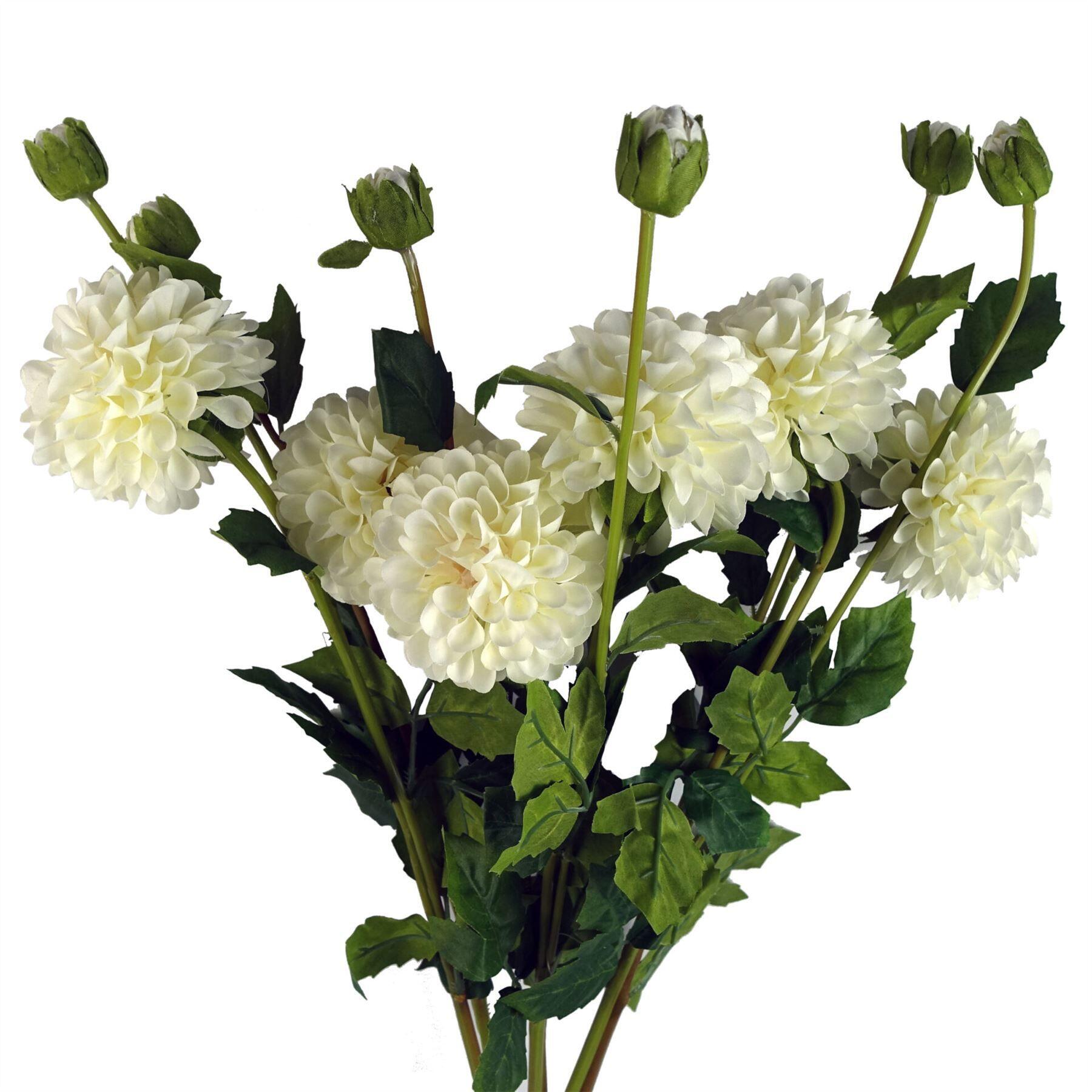image of pack of 6 x 75cm artificial dahlia pompom flower stem cream
