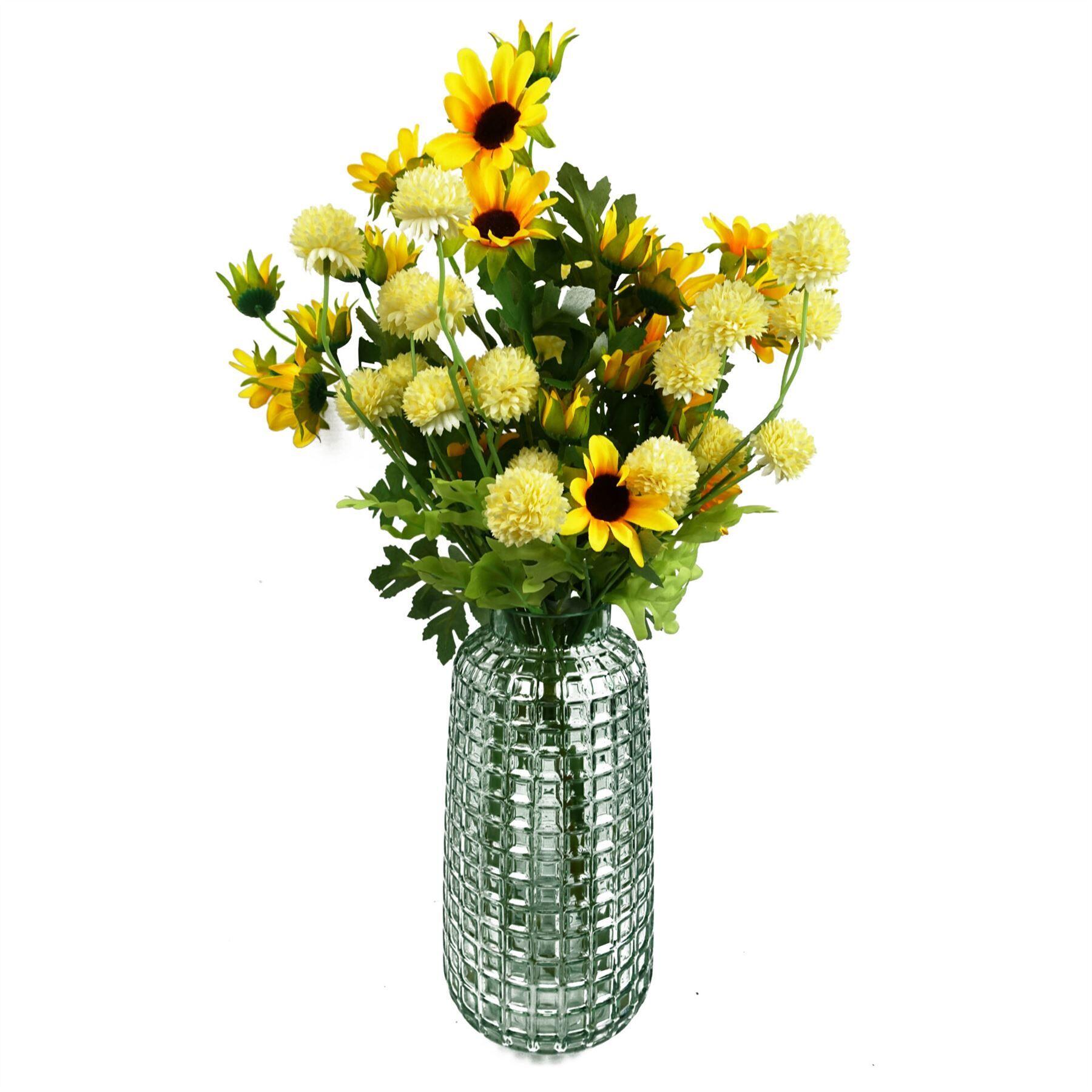 image of pack of 6 x 50cm dahlia pompom yellow artificial stem view 5