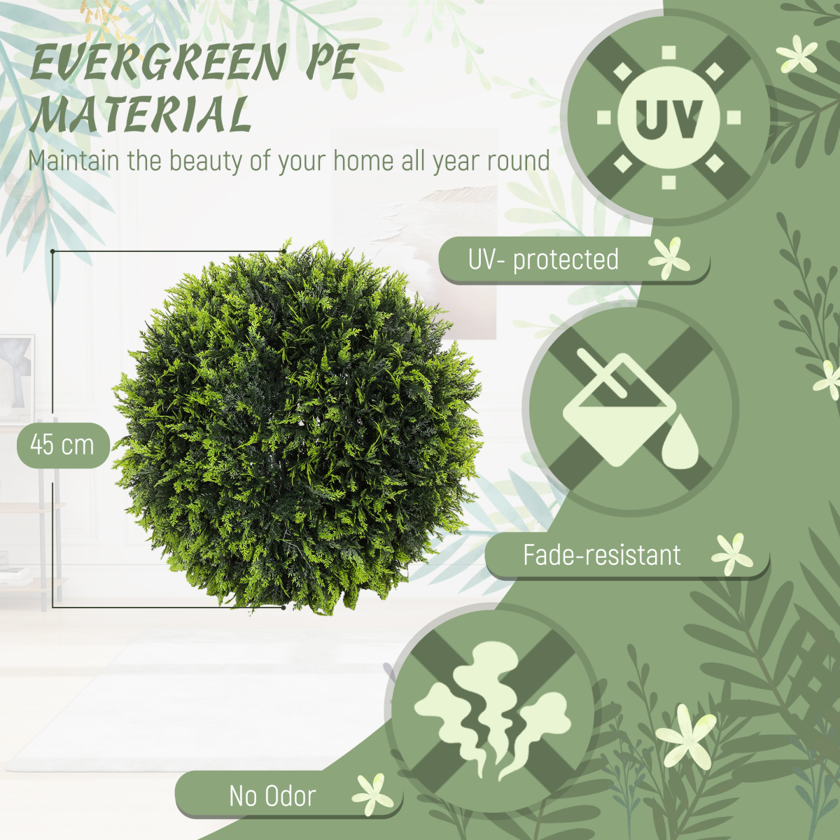 image of set of 2 artificial plant topiary balls, faux plants for decor, green view 4