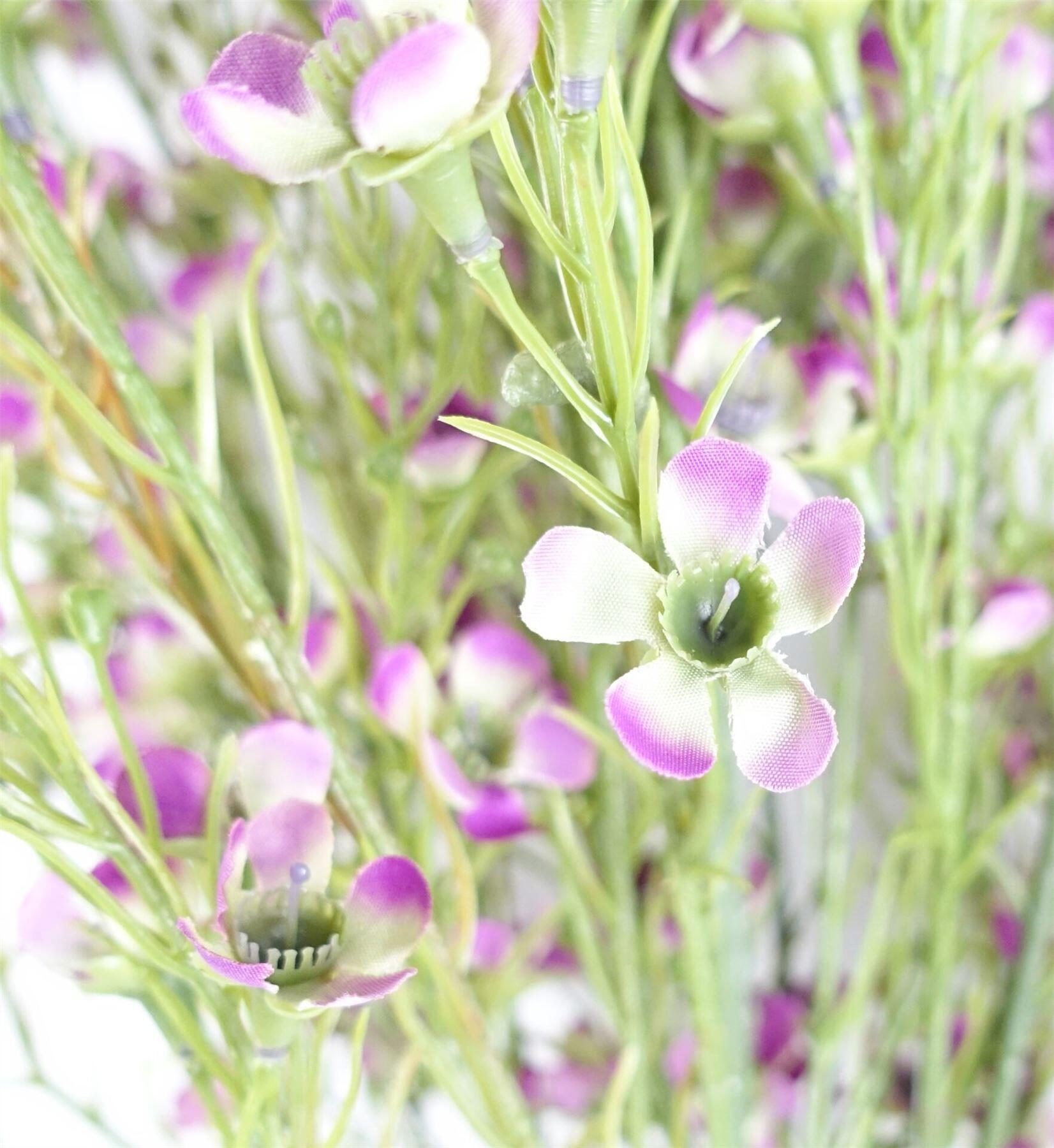 image of pack of 6 x 100cm artificial foliage stem with small flowers  purple view 2