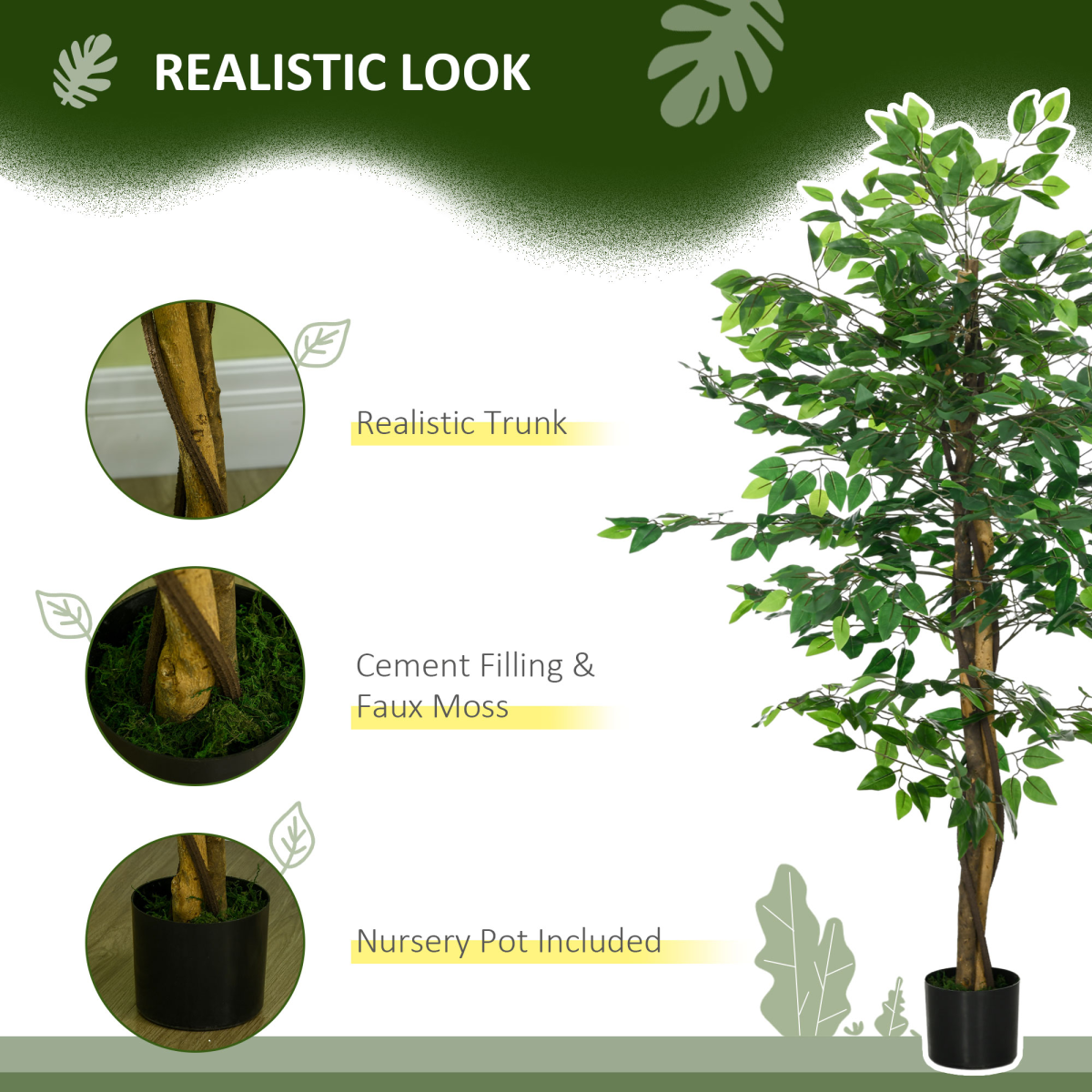 image of 150cm artificial tree ficus for indoor outdoor home decor, fake tree view 3
