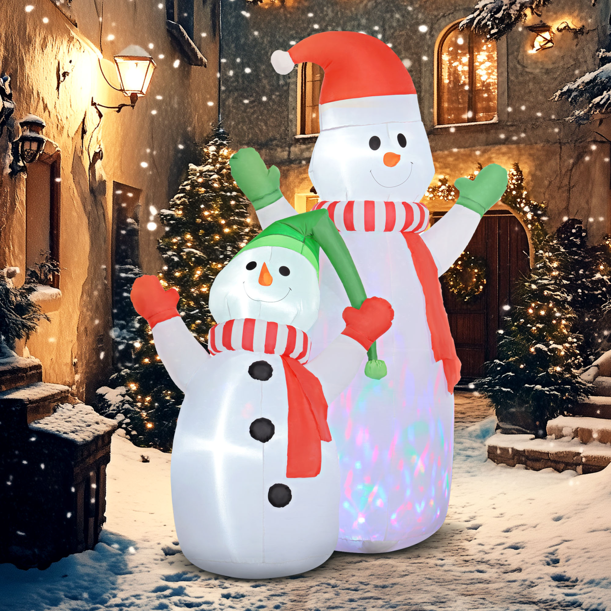 photo of outsunny 8ft christmas inflatable snowman with rotating colorful led light on display