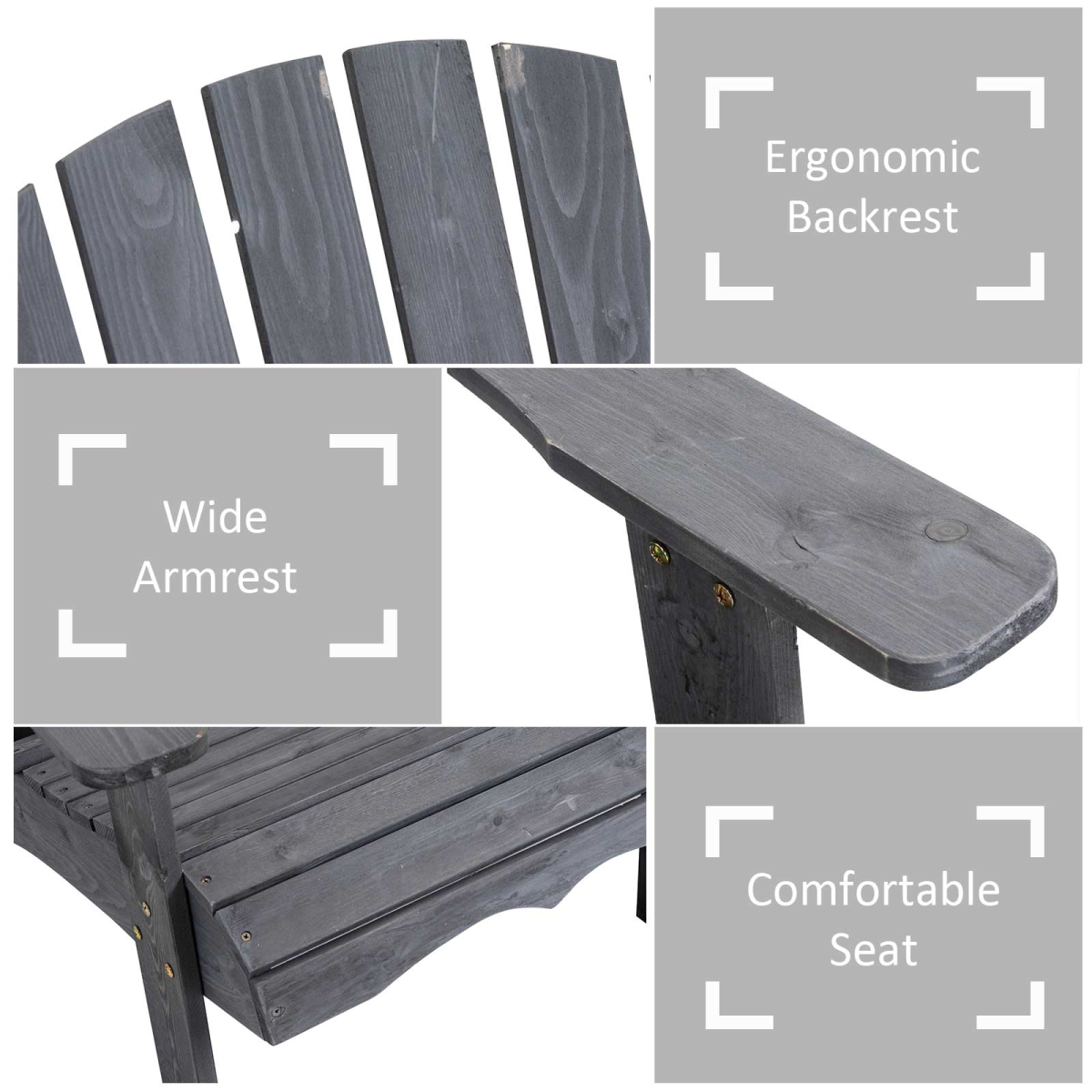 Additional view of wooden double adirondack chairs & centre table & umbrella hole, grey