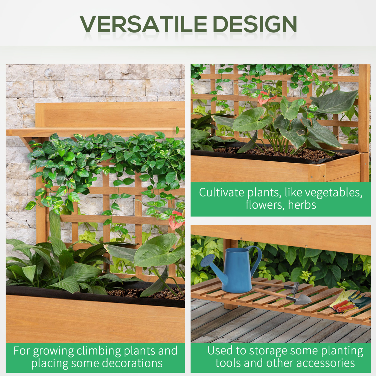 105x40x135cm Wooden Planter Raised Elevated Bed Planter Flower with 2 Shelves alternative style 4