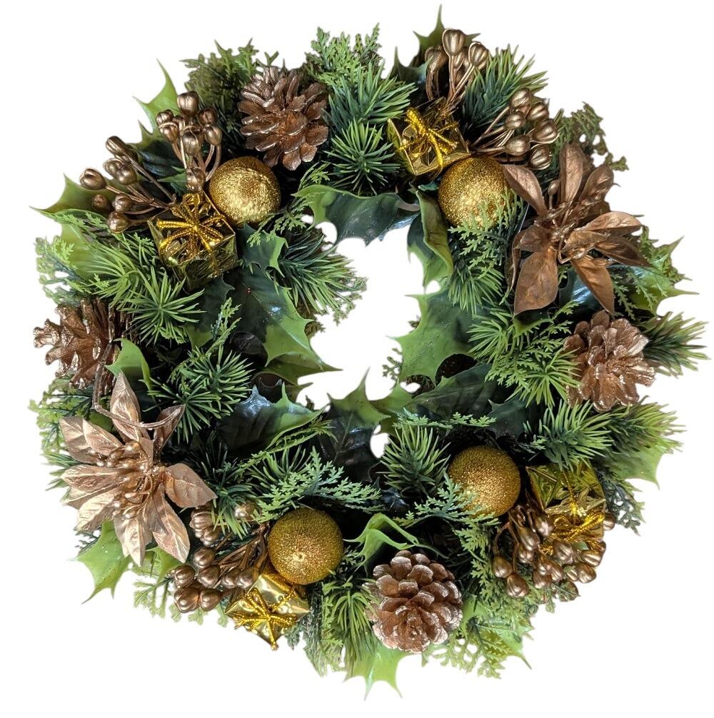 Christmas gold berry Pine Cone Wreath