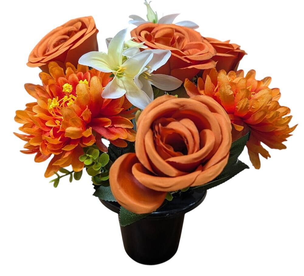 Artificial Grave Flowers with Pot Roses and Chrysanthemum Orange