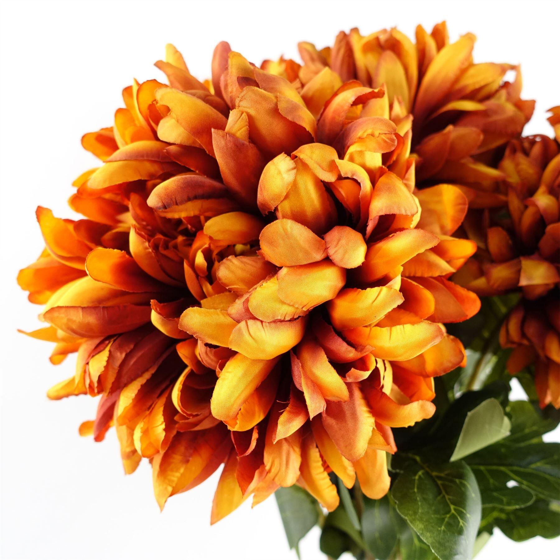 glass vase foliage orange and 80cm chrysanthemum product image