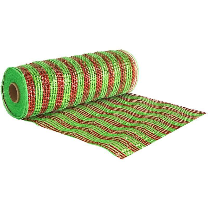 red green stripe striped deco mesh wreath 10 inch