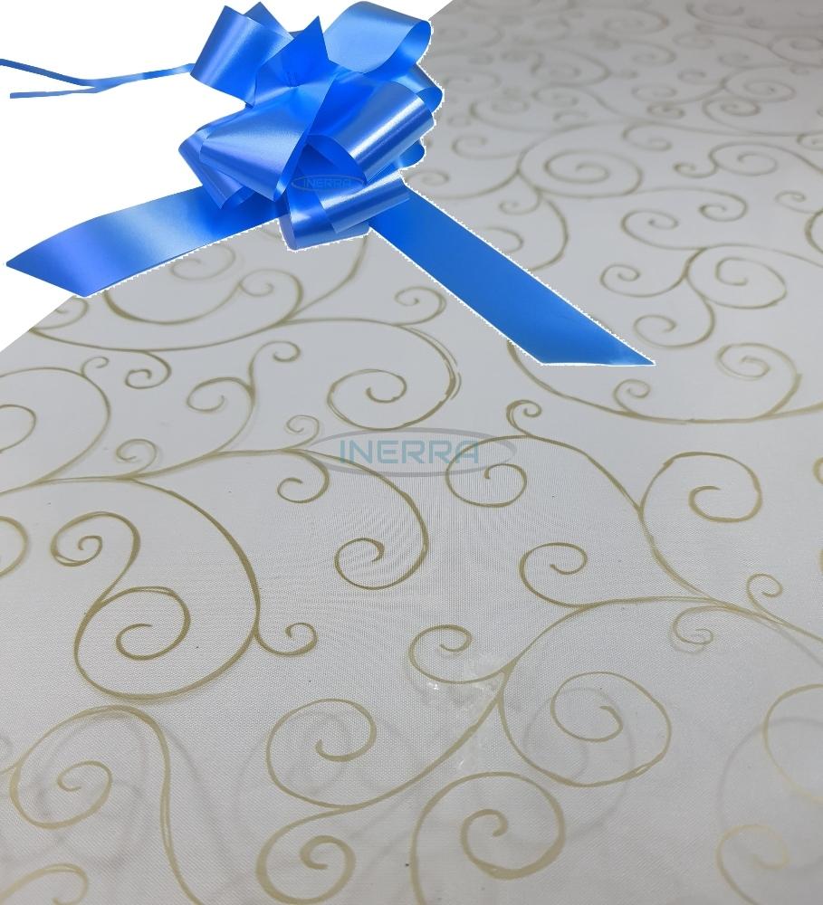 mid blue  hamper wrap kit cellophane bow wrapping gold scroll