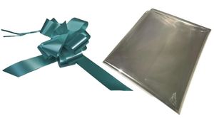 turquoise bow and cellophane