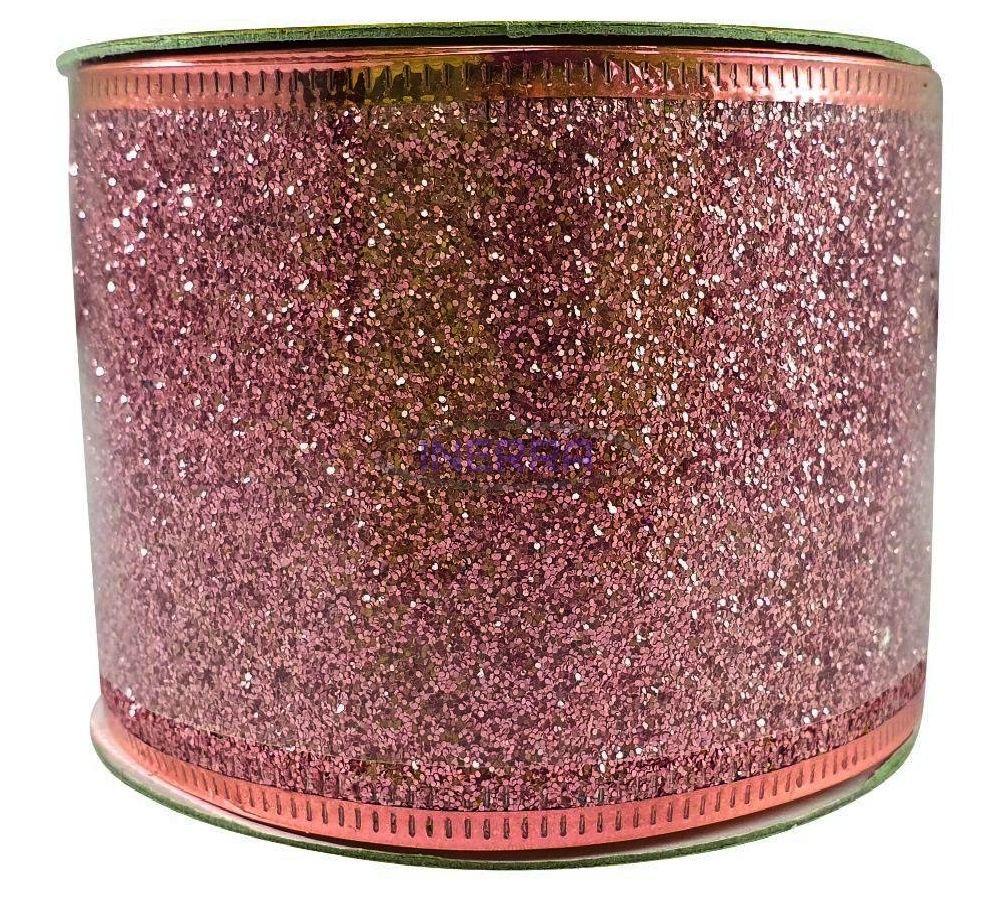 63mm 1.5 inch glitter ribbon christmas tree ribbon roll wire wired edge wide pink