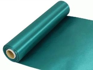 green fabric satin ribbon roll wedding table runner