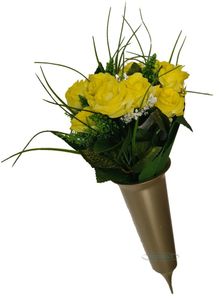 graveside grave gold vase spike with yellow roses artificial flowers