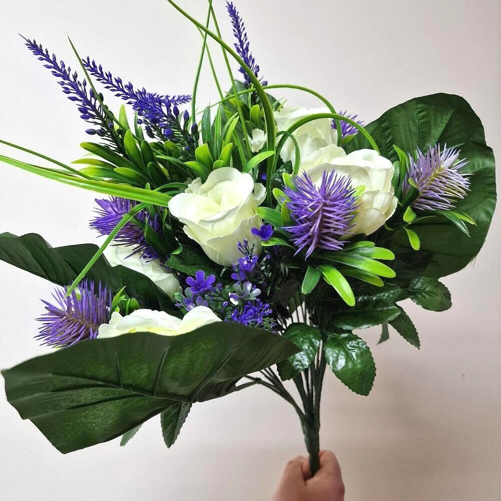 Artificial Flowers 50cm Rose and Peony Bouquet Purple and Ivory