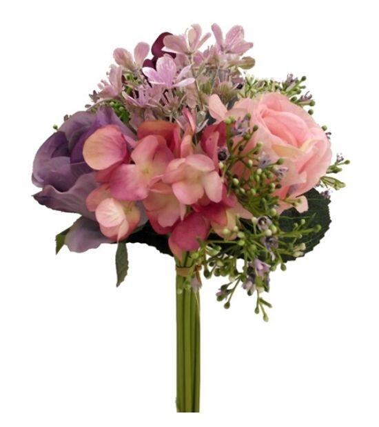 artificial flowers mixed rose and hydrangea bundle purple pink burgundy
