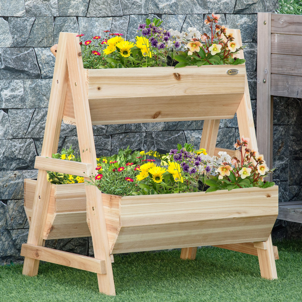 wood raised garden bed planter box with stand view 2