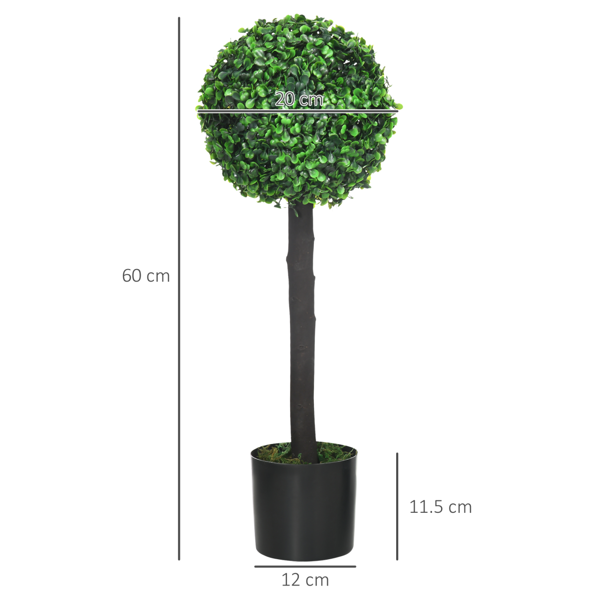 2 Potted Artificial Plants Boxwood Ball Trees Outdoor, 60cm