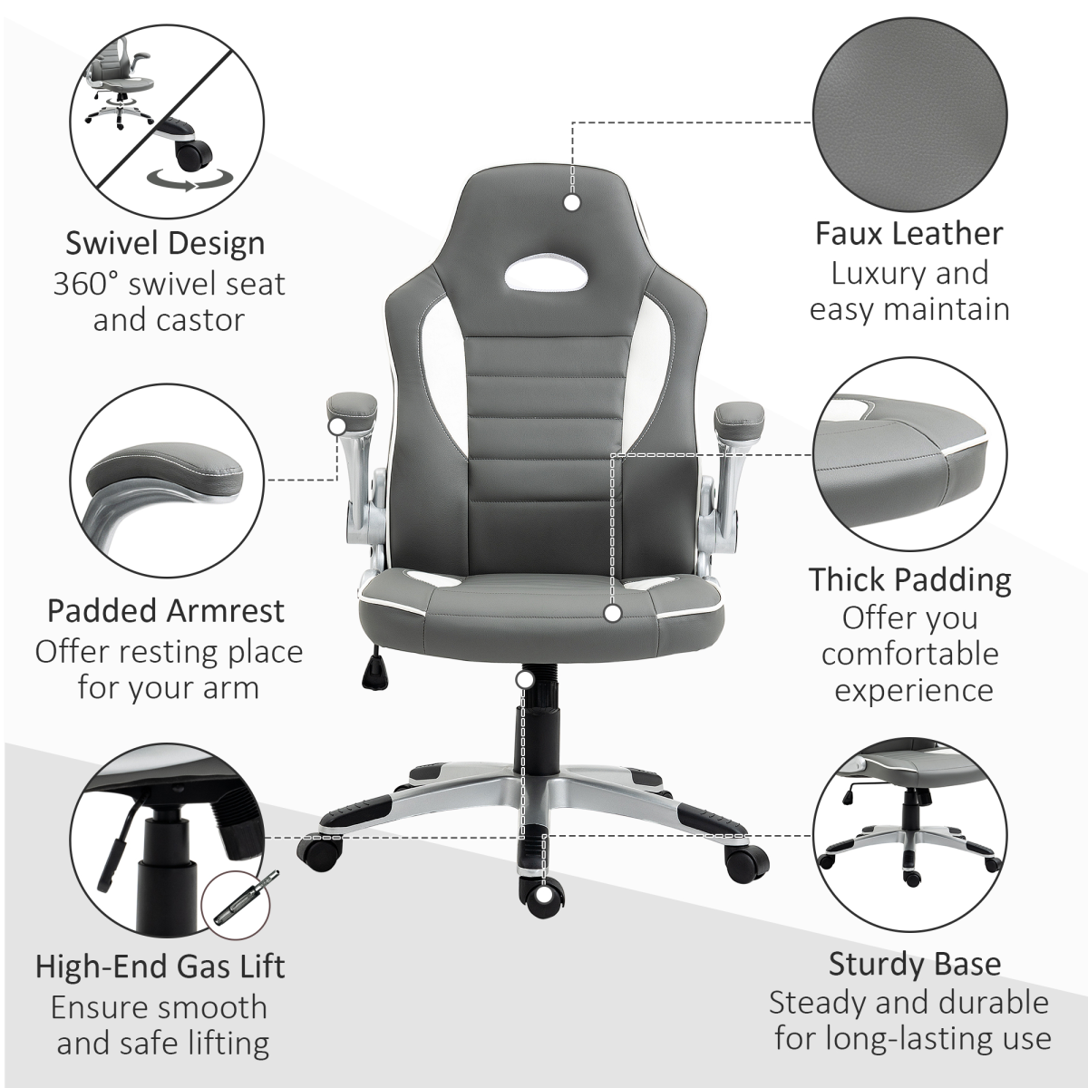 Racing Gaming Chair Adjustable Swivel Chair with Flip Up Armrests