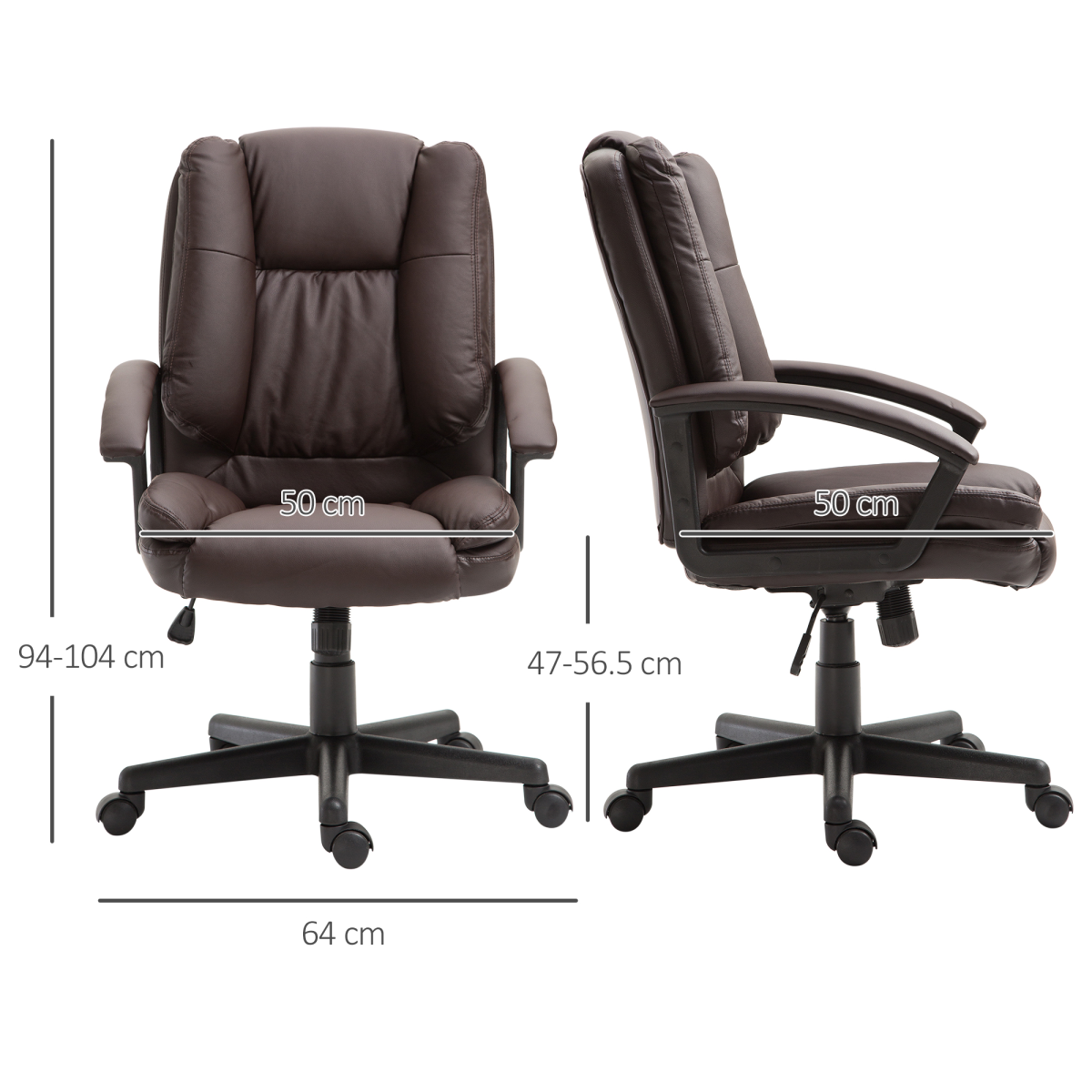 Swivel Executive Office Chair Mid Back PU Leather Chair, Brown