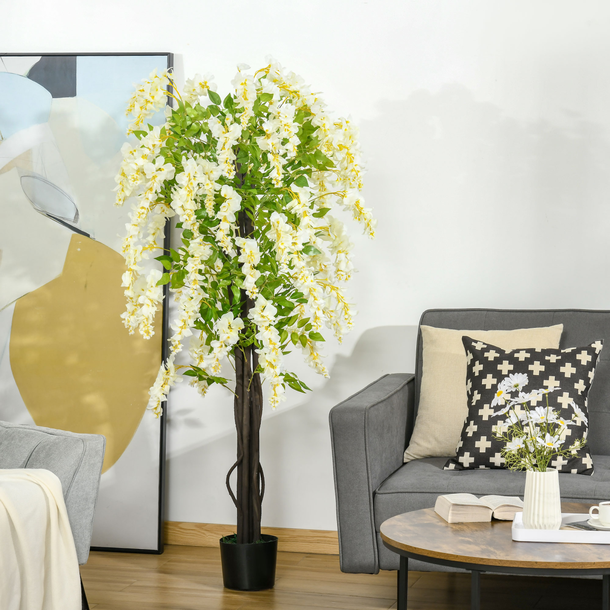 Artificial White Wisteria Tree Faux Decorative Plant