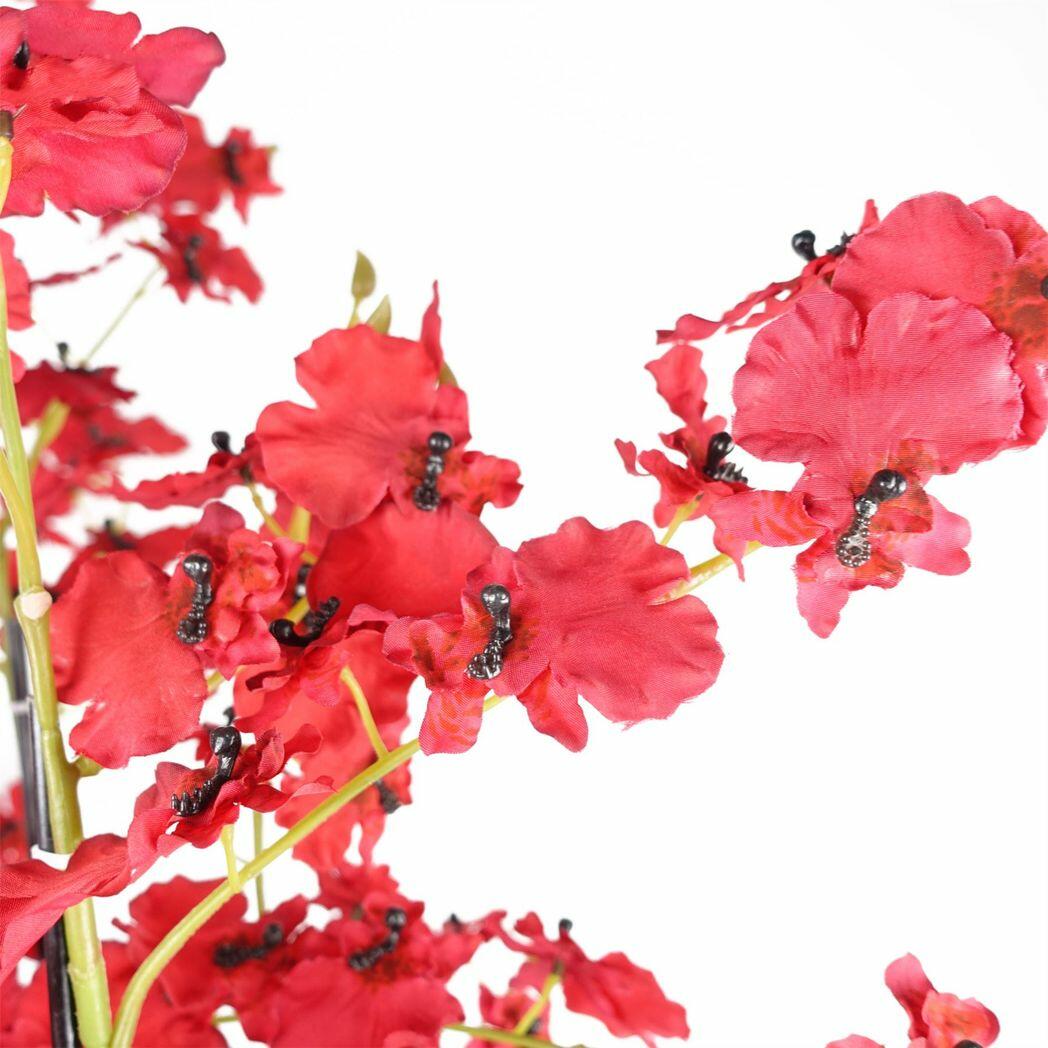 Oncidium Artificial Orchid Red in Stoneware Planter