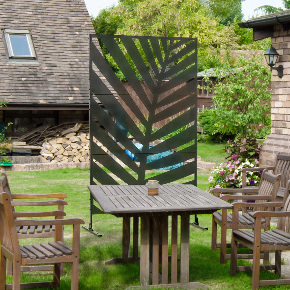 6.5FT Metal Outdoor Privacy Screen Panel with Stand
