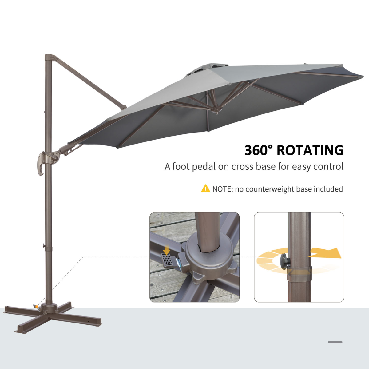 3m Cantilever Parasol 360 Rotation Roma Umbrella with Tilt Grey
